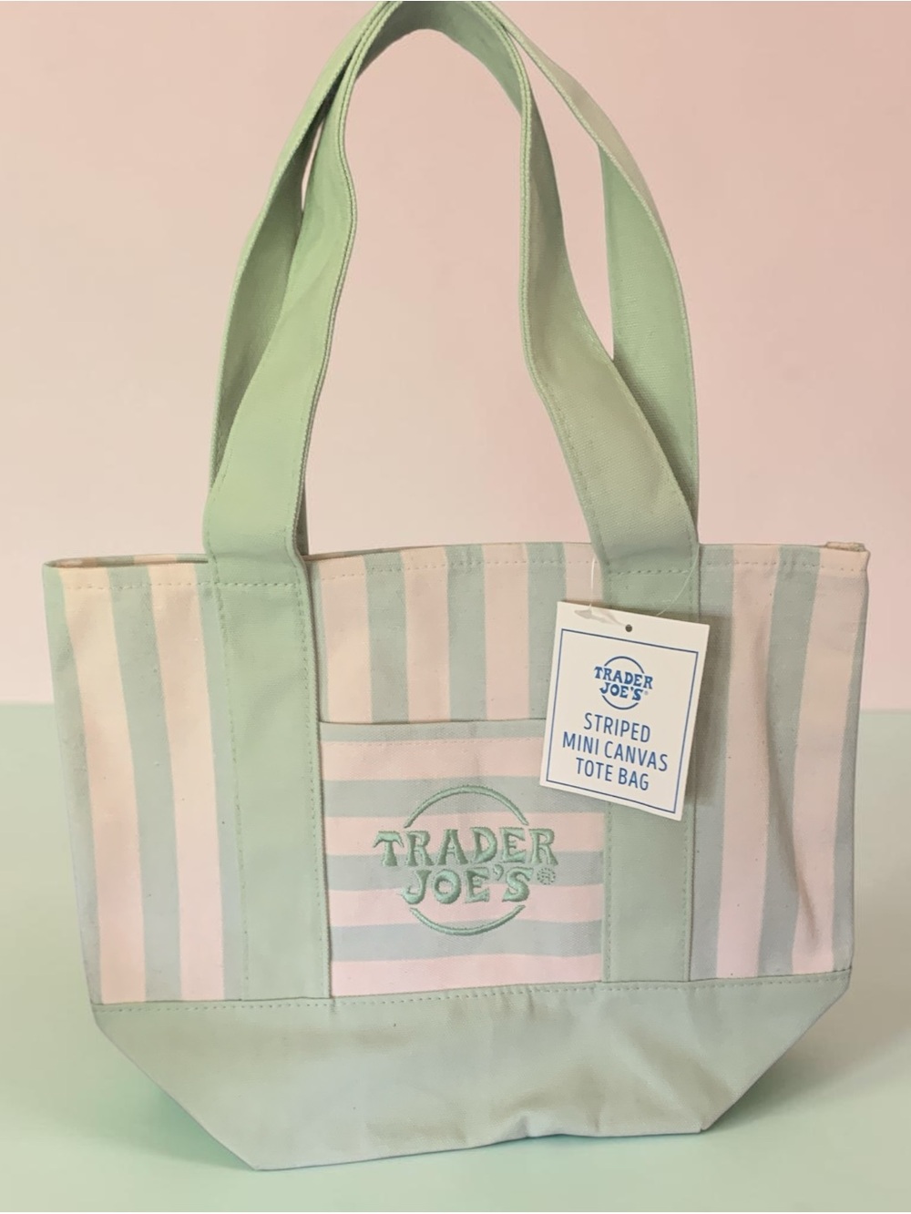 Trader Joe’s Striped Pastel Green Mini Tote Bag